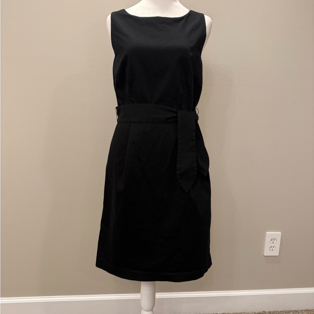Ann Taylor Black Sheath Midi Dress Sleeveless Crew Neck